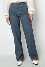 Woven Cotton Women's Straight Leg Pants Casual StripesClothes/Women's denim/Denim pantsLovirea