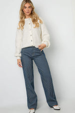 Woven Cotton Women's Straight Leg Pants Casual StripesClothes/Women's denim/Denim pantsLovirea