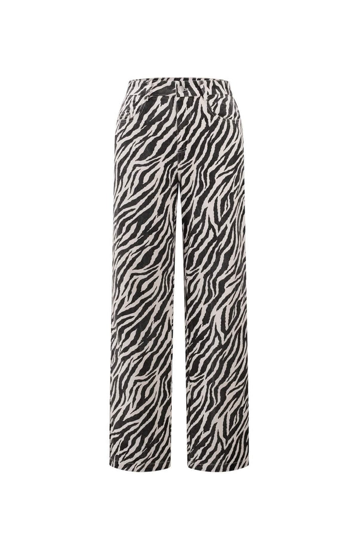 Woven Cotton Women's Straight Leg Pants Casual Zebra Stripes