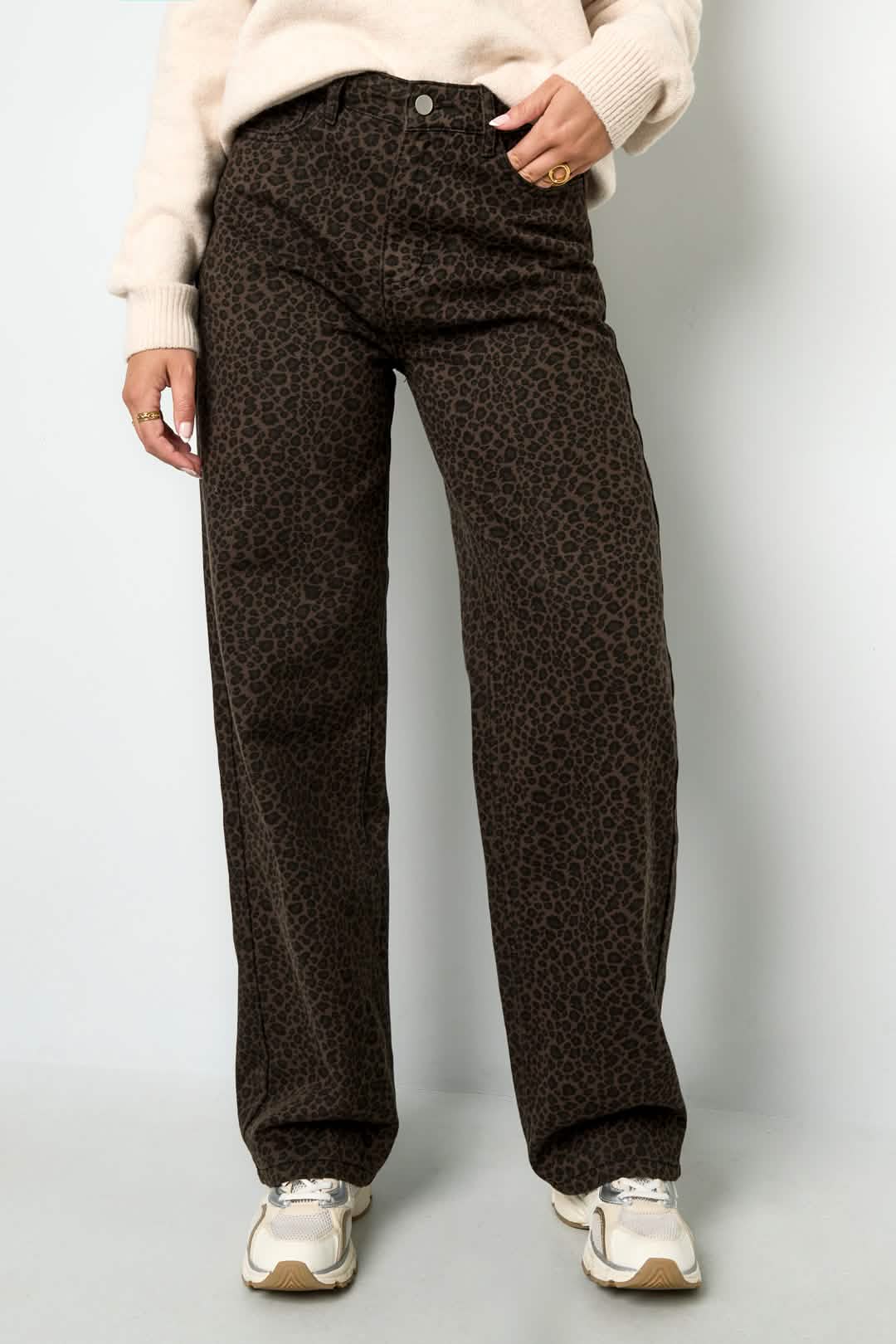 Woven Cotton Women's Straight Leg Pants Leopard Print Fall/WinterClothes/Women's denim/Denim pantsLovirea