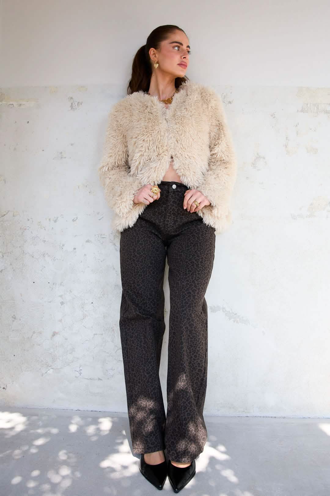 Woven Cotton Women's Straight Leg Pants Leopard Print Fall/WinterClothes/Women's denim/Denim pantsLovirea