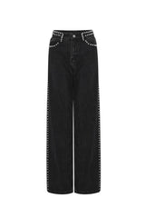 Woven Cotton Women's Straight Leg Pants Street Solid Color