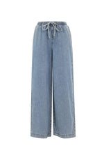 Woven Cotton Women's Wide Leg Denim Pants Sporty Solid ColorClothes/Women's denim/Denim pantsLovirea