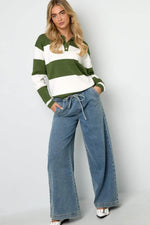 Woven Cotton Women's Wide Leg Denim Pants Sporty Solid ColorClothes/Women's denim/Denim pantsLovirea