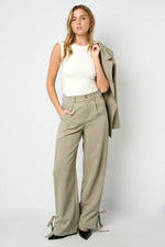 Woven Polyester Fiber Women's Straight Pants Casual Tie - upClothes/Women's Bottoms/Straight pantsLovirea