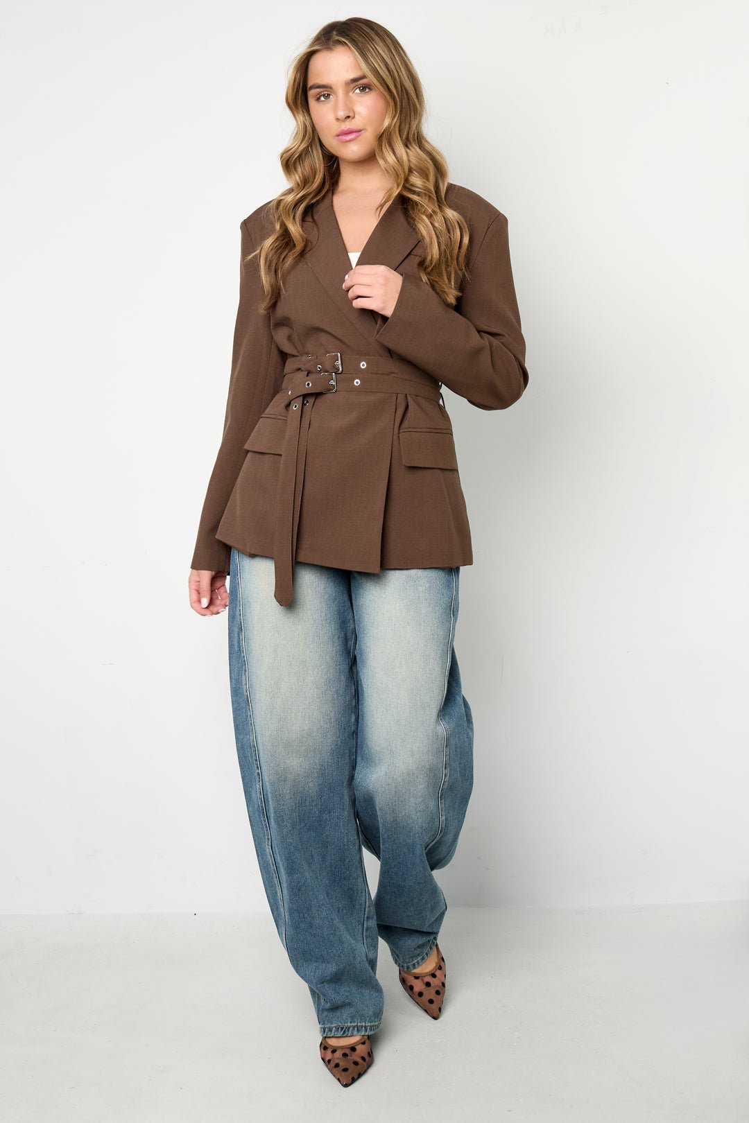 Zwarte Double Belt BlazerClothes/Women's suit/Ladies' suit setLovirea