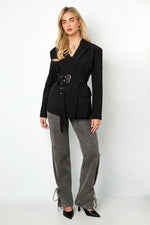 Zwarte Double Belt BlazerClothes/Women's suit/Ladies' suit setLovirea
